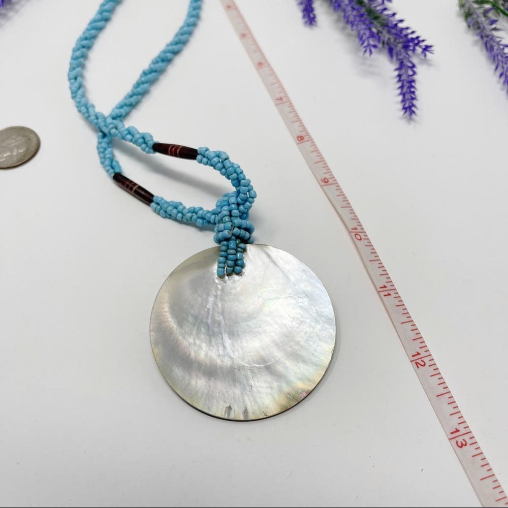 Vintage Beachy Clustered Seed Bead Shell Pendant … - image 5